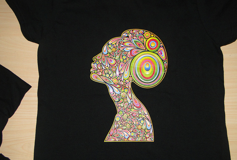 Black t-shirt printing sample by A2 t-shirt printer WER-D4880T